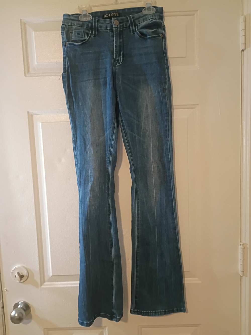 Hot Kiss Women's Blue Flare Jeans - Distressed Stretch Denim